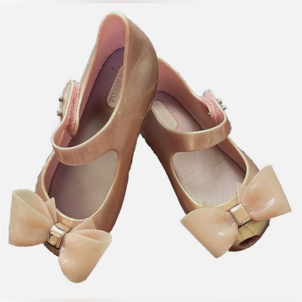 Mini Melissa Ultragirl Rose Gold Bow Flats Toddler Girls. Size 5